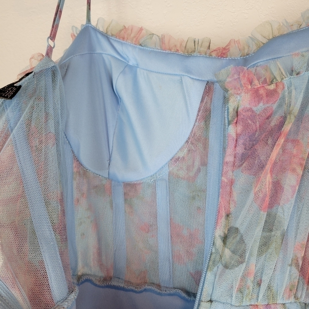 NWT City Studios Juniors Floral Print Bustier Gown in Sky Rose Size 15/16 - Picture 9 of 12